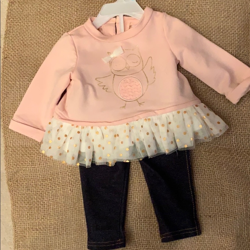 2pc denim and pink outfit